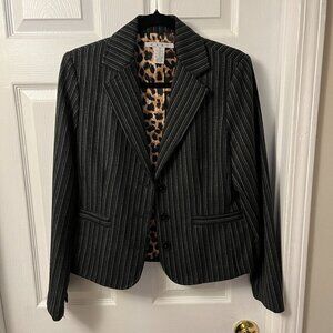 CAbi Black Pinstripe Blazer with Leopard Lining